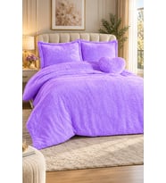 Çift Kişilik Kalpli Peluş Nevresim Takımı (Lila)