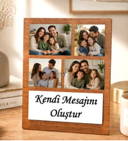 Kişiye Özel 4 Fotoğraflı Masaüstü Çerçeve Kendi Mesajını Oluştur Ahşap Kolaj Çerçeve (Kahverengi)