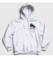 Presmono Unisex Gri Pocket Goku Anime Dragon Ball Kapüşonlu Sweatshirt 236881tt (Beyaz)