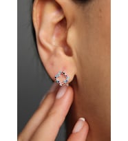 Elika Silver Kadın Mix Taşlı Yonca Model 925 Ayar Gümüş Küpe (Gümüş)