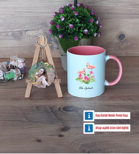 Flamingo Kupa Bardak Beyaz ve Fotoğraflı Ahşap Anahtarlık HediyeArkadaşa Doğum Günü Hediyesi (Model 6)