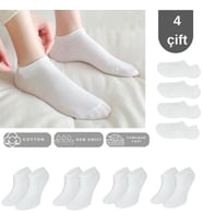 Unisex Düz Desen (4 ÇİFT) Pamuklu Terletmez Yazlık Görünmez Çorap Seti (Beyaz)