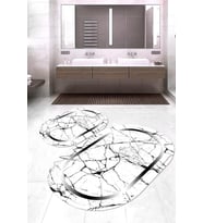 Dijital Baskılı Kaymaz Taban Yıkanabilir Oval 2'li Klozet Takımı Banyo Paspası NOKZ-SD-576 (Beyaz)