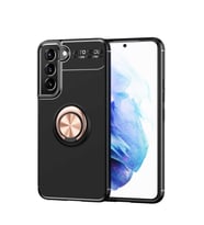 Galaxy S22 Kılıf Zore Ravel Yüzüklü Silikon Kılıf (Siyah-Rose Gold)