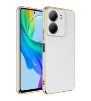 Vivo Y36 4G Kılıf Kenarları Gold Kamera Korumalı Renkli Pastel Silikon Mavi Açık BARK (Beyaz)