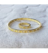 Taşlı Cartier Gümüş Kelepçe ve Yüzük Takım (Gümüş)