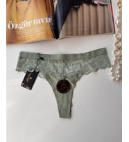 Orijinal Lazer Kesim Üstün Kalite Spandex Invisible Dikişsiz Dantelli Tanga - 2801 (Yeşil)
