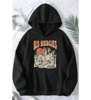 His Mercies Baskılı Oversize Sweatshirt (Siyah)