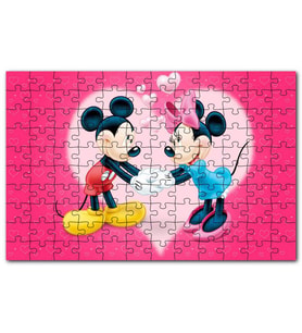 Cakapuzzle Mickey Minnie Mouse Aşk Çifti Kırmızı Kalpli Puzzle Yapboz MDF(Ahşap) (1000 Parça)