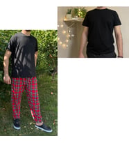 Regular Fit Alt Ekose Pamuklu Örme Bisiklet Yaka Erkek Pijama Takımı (Kırmızı-Yeşil)