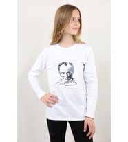 Toontoy Unisex Çocuk Atatürk Bayraklı Çift Taraflı Pullu Tişört (Beyaz)