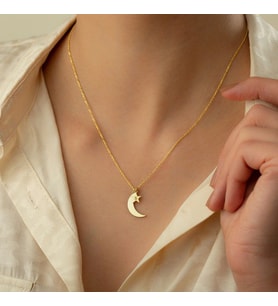 Kişiye Özel 925 Ayar Gümüş Ay Yıldız Harf Kolye (Gold)