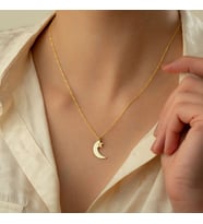 Kişiye Özel 925 Ayar Gümüş Ay Yıldız Harf Kolye (Gold)
