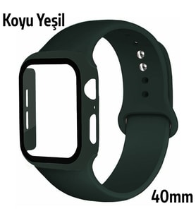 ALLY Apple Watch 4-5-6 40mm Silikon Kordon Kayış ve Ekran Koruyucu Kılıf (Koyu Yeşil)