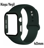 ALLY Apple Watch 4-5-6 40mm Silikon Kordon Kayış ve Ekran Koruyucu Kılıf (Koyu Yeşil)