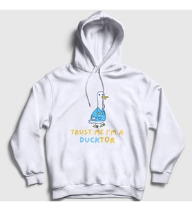 Presmono Unisex Beyaz Trust Me Ducktor Ördek Hediye Doktor Kapüşonlu Sweatshirt 504693tt (Beyaz)