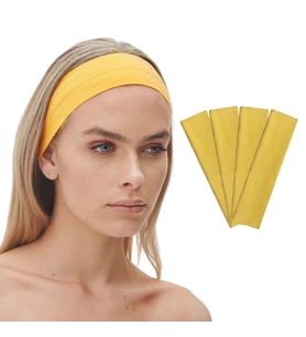 4'lü Spor Saç Bantları - Elastik Kaymaz İnce Saç Ter Kafa Bandı Bandana, Kadın & Erkek Koşu Fitness Yoga Pilates Makyaj Yüz Yıkama Atletik Egzersiz Saç Bandı (Sarı)
