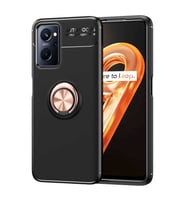 Oppo A96 4G Kılıf Zore Ravel Yüzüklü Silikon Kılıf (Siyah-Rose Gold)