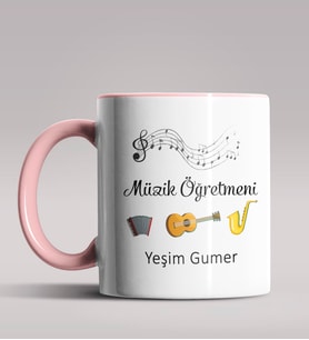 Kişiye Özel Müzik Öğretmeni Tasarımlı Siyah Renk Kupa Bardak 8 (Pembe)