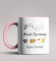 Kişiye Özel Müzik Öğretmeni Tasarımlı Siyah Renk Kupa Bardak 8 (Pembe)