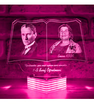 Kişiye Özel Atatürk Görselli Öğretmenler Günü Hediyesi 3D Lamba (Pembe)