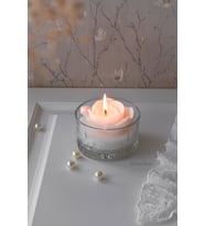 Kristal Cam Içinde Kokulu Dekoratif Soya Wax Vegan Hediyelik Mum (Cam Mavi)