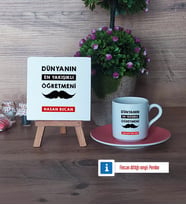 Erkek Öğretmene Hediye Dekoratif Taş, Türk Kahvesi Fincanı Kırmızı İsme Özel Hediye (Model 4)