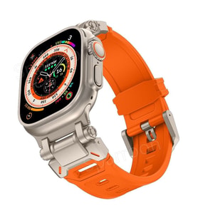 Apple Watch 44mm Titanyum Metal Bağlantı Kitli Silikon Kordon 101 1/2/3/4/5/6/se (Gri - Turuncu)