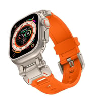 Apple Watch 44mm Titanyum Metal Bağlantı Kitli Silikon Kordon 101 1/2/3/4/5/6/se (Gri - Turuncu)