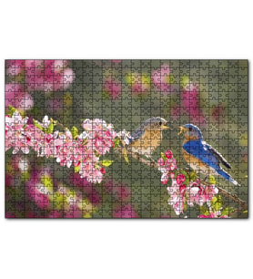 Cakapuzzle Kiraz Çiçekli Dalda Dişisini Besleyen Sevimli Kuş  Puzzle Yapboz MDF (Ahşap) (255 Parça)
