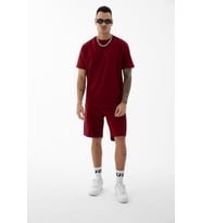 Erkek Pamuklu 2 İplik Cep ve Dikiş Detaylı Regular Fit Normal Kesim Şortlu Takım (Bordo-Bordo)