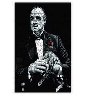Cakapuzzle Baba Marlon Brando ve Kedisi Siyah Arkaplan Puzzle Yapboz MDF (Ahşap) (1000 Parça)