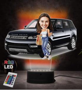 Doğum Günü Hediyesi,Sevgiliye Hediye, Kişiye Özel Fotoğraflı Range Rover Kadın Tasarım Karikatür 3D Led Lamba (RGB)