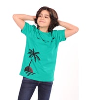 Toontoy Erkek Çocuk Palmiya Ve Kuş  Baskılı Tişört (Koyu Yeşil)