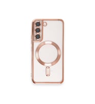 Samsun Galaxy S22 Kılıf Kamera Lens Korumalı Renkli Magsafe Şeffaf Kapak (Pembe)
