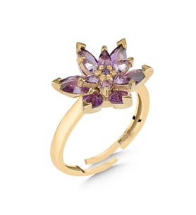 925 Ayar Gümüş Ayarlanabilir Mor Lotus Çiçeği Yüzük (Gold)