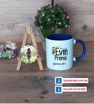 Evin Prensi Kupa Bardak Beyaz ve Fotoğraflı Ahşap Anahtarlık Hediye (Model 3)