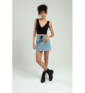 Sifu Tekstil Kadın Spor Atlet Fitilli Triko Büstiyer Crop Top Bluz SFYZ1012 (Siyah)