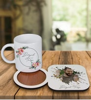 Kişiye Özel Tasarım Kupa Bardak Ve Fotoğraflı Ahşap Bardak Altlığı 99300 (Turuncu)