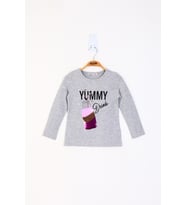 Toontoy Kız Çocuk Çevirmeli Pul Detaylı Sweatshirt ( Gri-Melanj)
