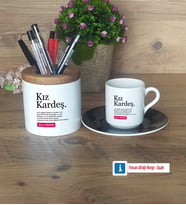 Kız Kardeş Hediyeleri Türk Kahvesi Fincanı Kırmızı, Kalemlik Kişiye Özel Hediye (Model 5)