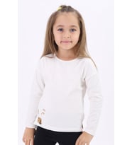 Toontoy Kız Çocuk Nakışlı Tişört (Ekru)
