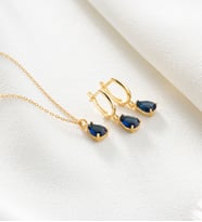 925 Ayar Gümüş Damla Model Kolye Küpe Seti (Gold)