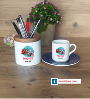İtfaiyeci Hediyeleri Türk Kahvesi Fincanı Kırmızı, Kalemlik Kişiye Özel Hediye (Model 2)