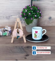 Arkadaşa Hediye Kaktüs Türk Kahvesi Fincanı Ahşap Altlıklı ve Fotoğraflı Ahşap Anahtarlık Hediye Doğum Günü Hediyesi (Model 7)