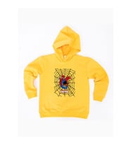 Spiderman baskılı örümcek adam kapüşonlu pamuklu kumaş çocuk sweatshirt (Sarı)