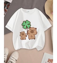 AMOR MAN ÖZEL TASARIM DÖRT YAPRAKLI ŞANS YONCASI BASKILI PAMUK OVERSİZE KADIN T-SHIRT (Beyaz)