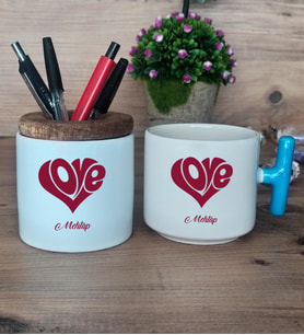 Love Sevgili Hediye Sepeti Kupa Bardak T Kulplu, Kalemlik Hediyeleri Sevgiliye Sevgililer Günü Hediyesi (Model 3)