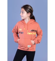 Toontoy Kız Çocuk Kapüşolu Kanguru Cepli Baskılı Sweatshirt (Kiremit)