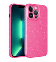 Uyumlu Model Apple iPhone 13 Pro Max Kılıf Simli Silikon Lüks Kapak (Koyu Pembe)